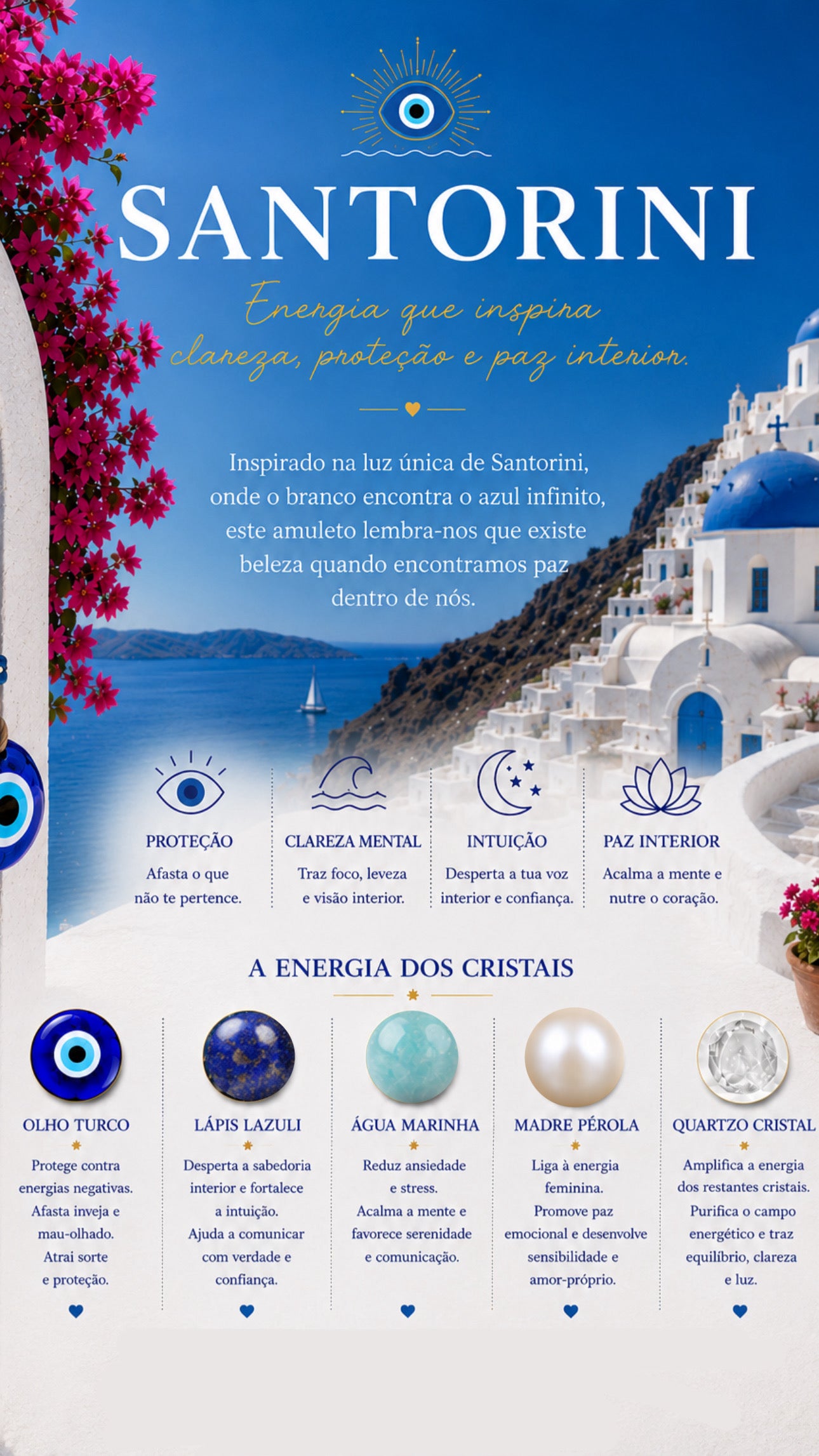 Colar SANTORINI 🇬🇷- Proteção; Clareza; Intuição; Paz Interior