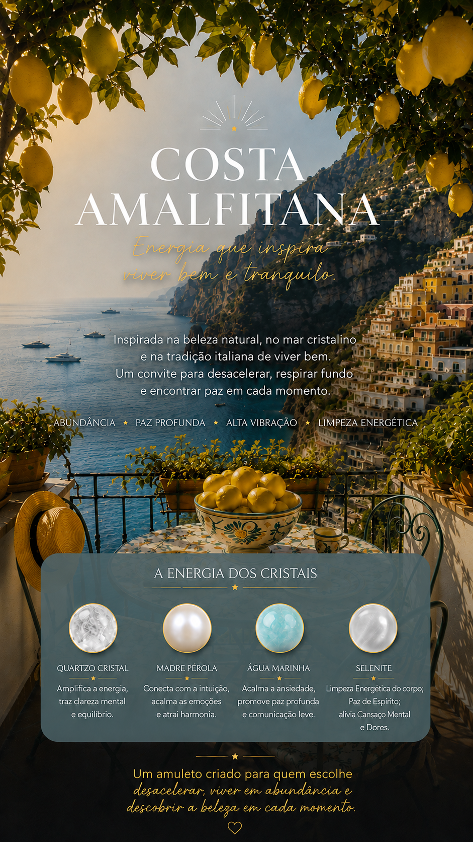 Colar COSTA AMALFITANA 🇮🇹-Abundância; Paz Profunda; Alta Vibração; Limpeza Energética