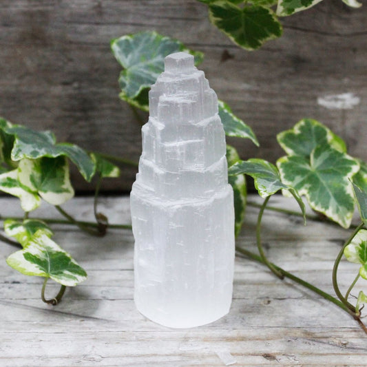 Torre Selenite 10cm- Limpeza Energética; Paz de Espírito; Cansaço Mental e Dores