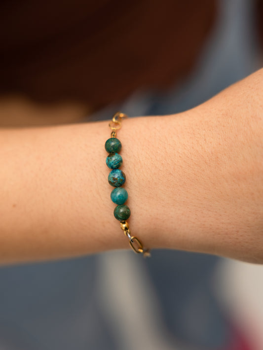 Pulseira Crisocola - Merecimento, Energia maternal, Fertilidade e Abundância