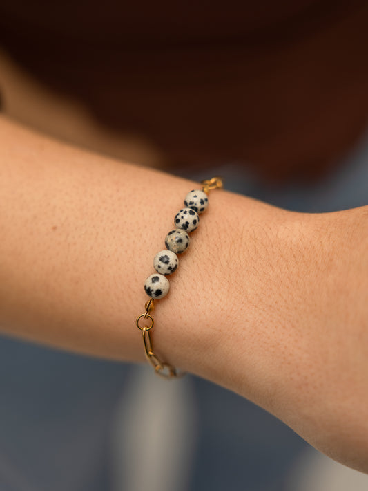 Pulseira Jaspe Dálmata - Criança Interior, Alegria, Missão de Vida e Leveza